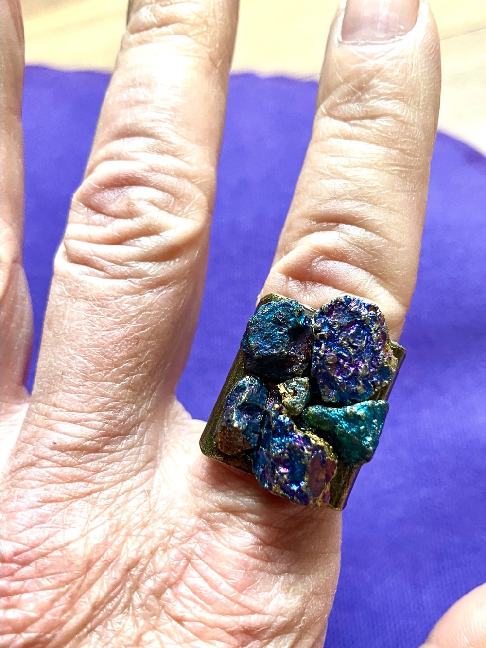 Iridescent Blue-Green Druzy Statement Ring - Women Jewelry